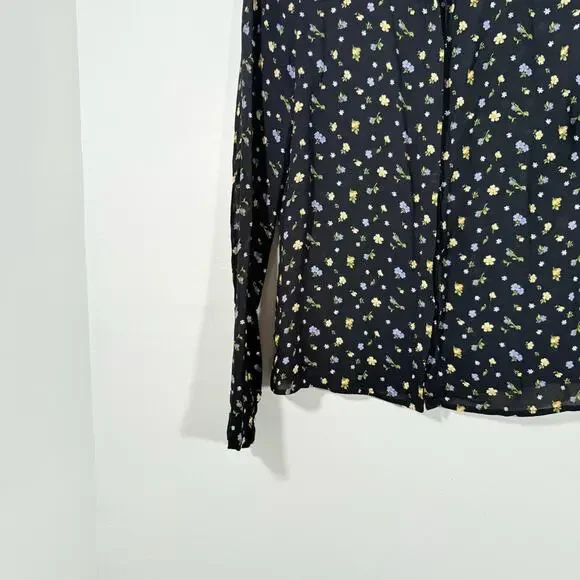Reformation Violet Black Floral Semi Sheer Long Sleeve Button Up Blouse Small - Picture 12 of 15